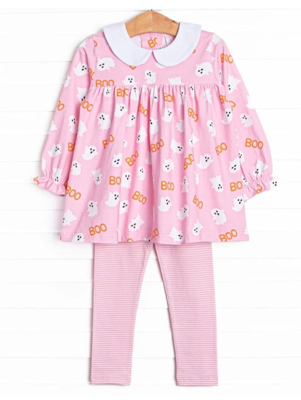 Girls Pink Halloween Ghost Matching Set with Peter Pan Collar